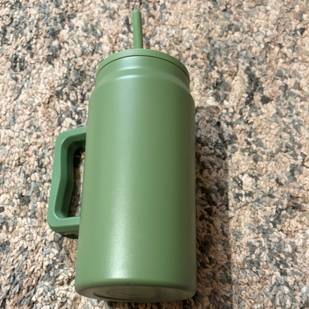 Slim Can-Style Travel Tumbler with Handle and Straw - Olive Green - Picture 5 of 9